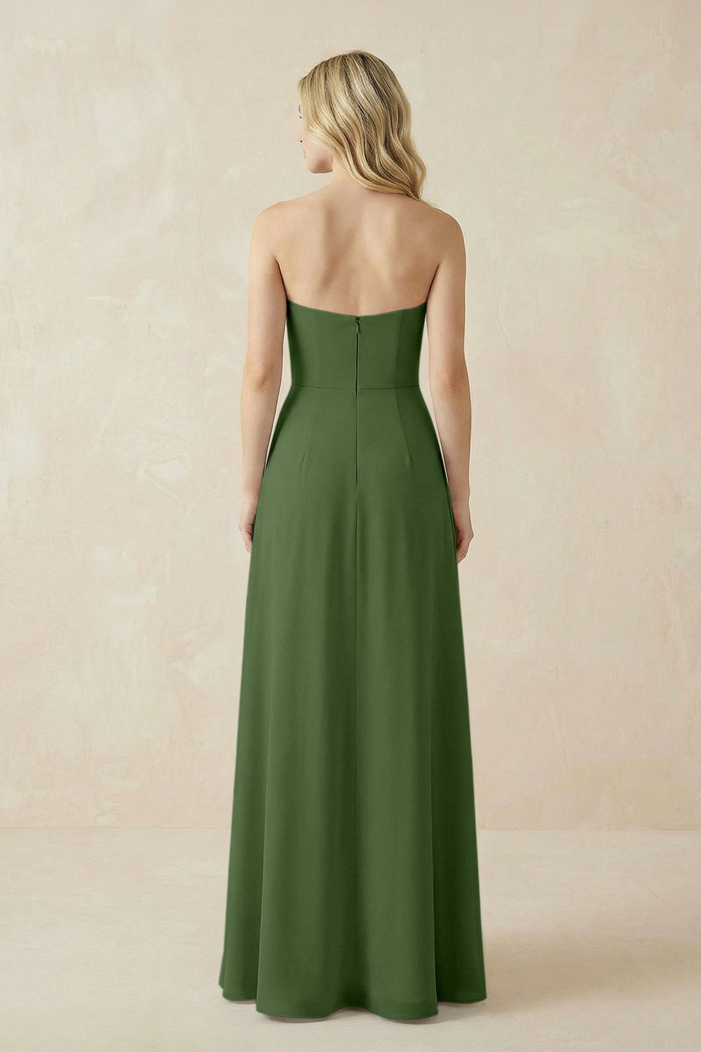 Strapless A - Line Chiffon Bridesmaid Dress With Slit in Moss - KISS BRIDAL Bridesmaid Dresses