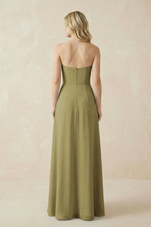 Strapless A-Line Chiffon Bridesmaid Dress With Slit in Moss Green (2) | KISSBRIDAL