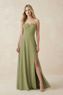 Strapless A - Line Chiffon Bridesmaid Dress With Slit in Moss Green - SHE IS ME Bridesmaid Dresses
