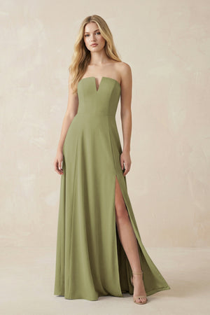 Strapless A - Line Chiffon Bridesmaid Dress With Slit in Moss Green - SHE IS ME Bridesmaid Dresses