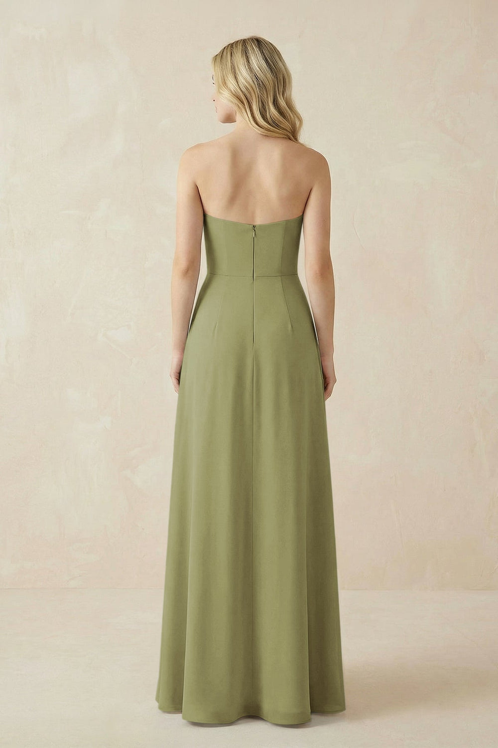 Strapless A - Line Chiffon Bridesmaid Dress With Slit in Moss Green - KISS BRIDAL Bridesmaid Dresses