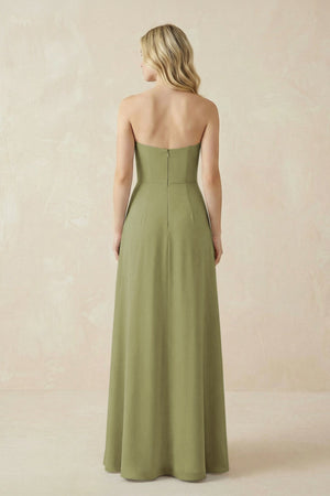 Strapless A - Line Chiffon Bridesmaid Dress With Slit in Moss Green - SHE IS ME Bridesmaid Dresses