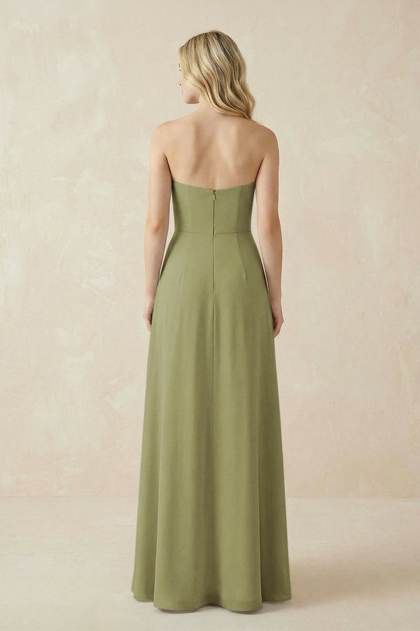 Strapless A - Line Chiffon Bridesmaid Dress With Slit in Moss Green - SHE IS ME Bridesmaid Dresses