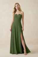 Strapless A-Line Chiffon Bridesmaid Dress With Slit in Moss | KISSBRIDAL