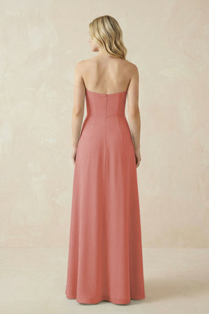 Strapless A-Line Chiffon Bridesmaid Dress With Slit in Mulberry (2) | KISSBRIDAL