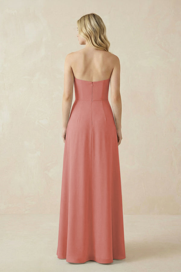 Strapless A-Line Chiffon Bridesmaid Dress With Slit in Mulberry (2) | KISSBRIDAL