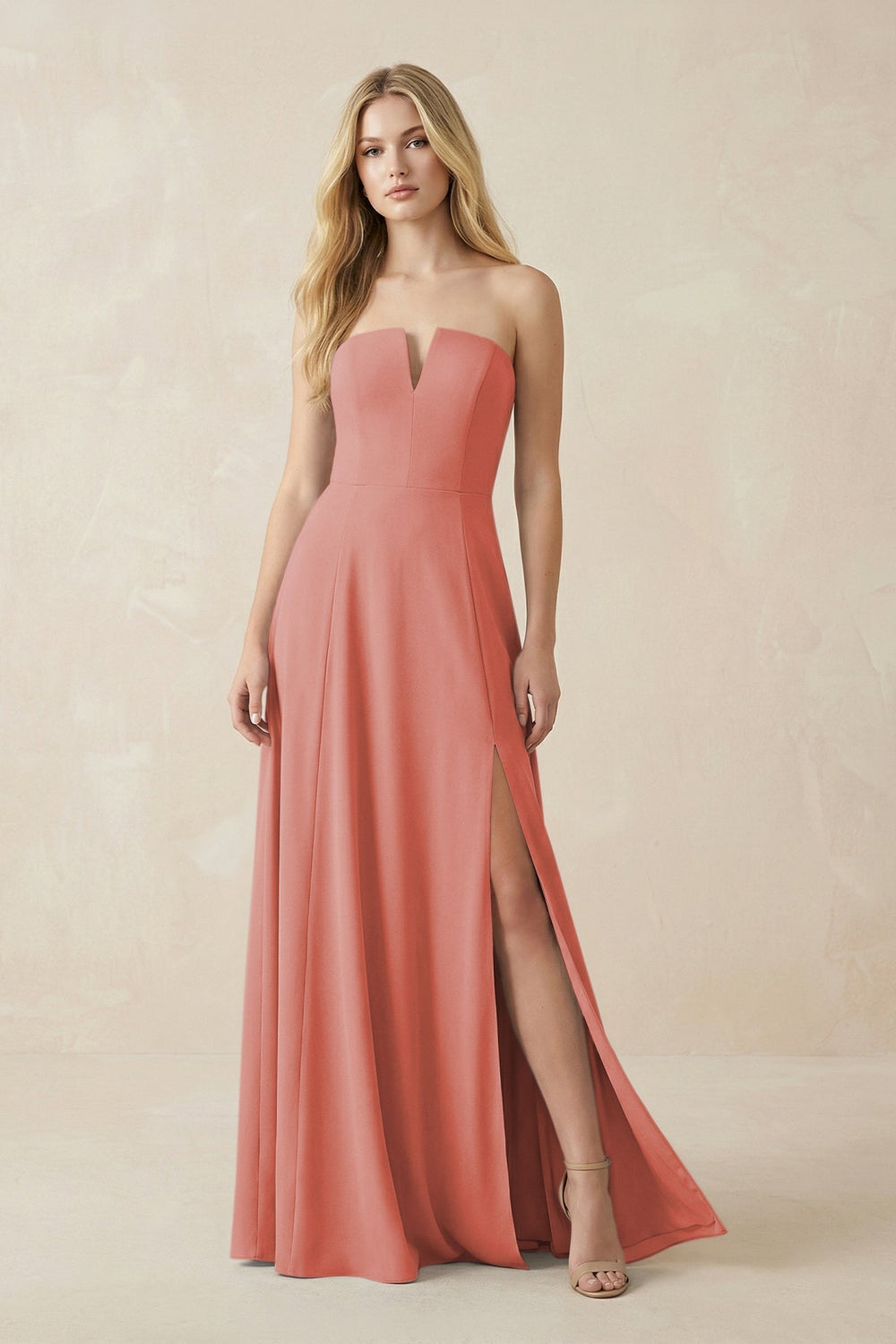Strapless A - Line Chiffon Bridesmaid Dress With Slit in Mulberry - KISS BRIDAL Bridesmaid Dresses