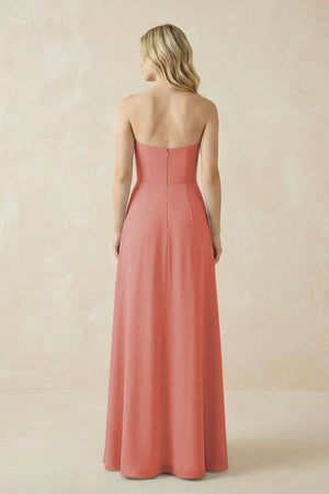 Strapless A - Line Chiffon Bridesmaid Dress With Slit in Mulberry - SHE IS ME Bridesmaid Dresses