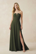 Strapless A-Line Chiffon Bridesmaid Dress With Slit in Olive | KISSBRIDAL