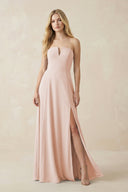 Strapless A - Line Chiffon Bridesmaid Dress With Slit in Pale Blush - SHE IS ME Bridesmaid Dresses