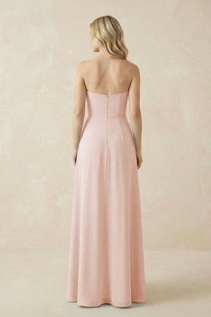 Strapless A - Line Chiffon Bridesmaid Dress With Slit in Pale Blush - SHE IS ME Bridesmaid Dresses