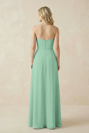 Strapless A - Line Chiffon Bridesmaid Dress With Slit in Pale Pistachio - SHE IS ME Bridesmaid Dresses