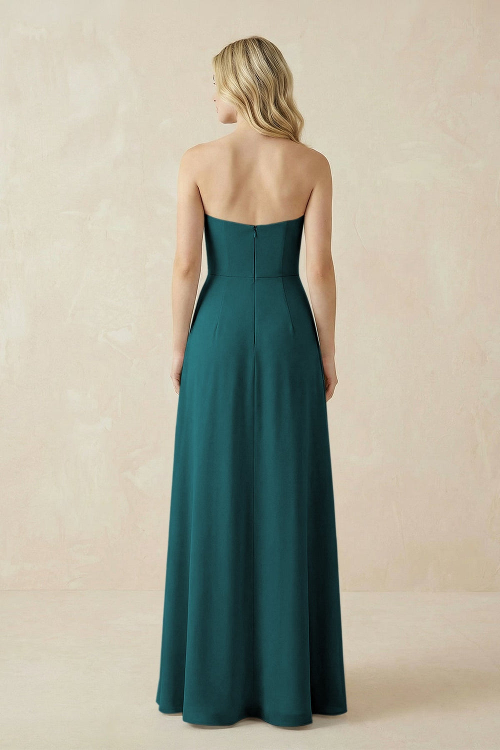 Strapless A - Line Chiffon Bridesmaid Dress With Slit in Pine - KISS BRIDAL Bridesmaid Dresses