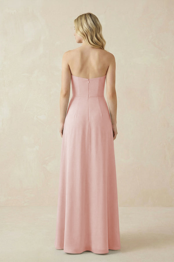 Strapless A-Line Chiffon Bridesmaid Dress With Slit in Rose Petal (2) | KISSBRIDAL