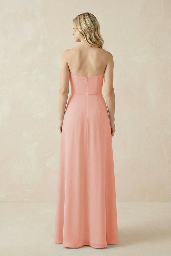 Strapless A - Line Chiffon Bridesmaid Dress With Slit in Rose Petal - SHE IS ME Bridesmaid Dresses