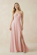 Strapless A-Line Chiffon Bridesmaid Dress With Slit in Rose Petal | KISSBRIDAL