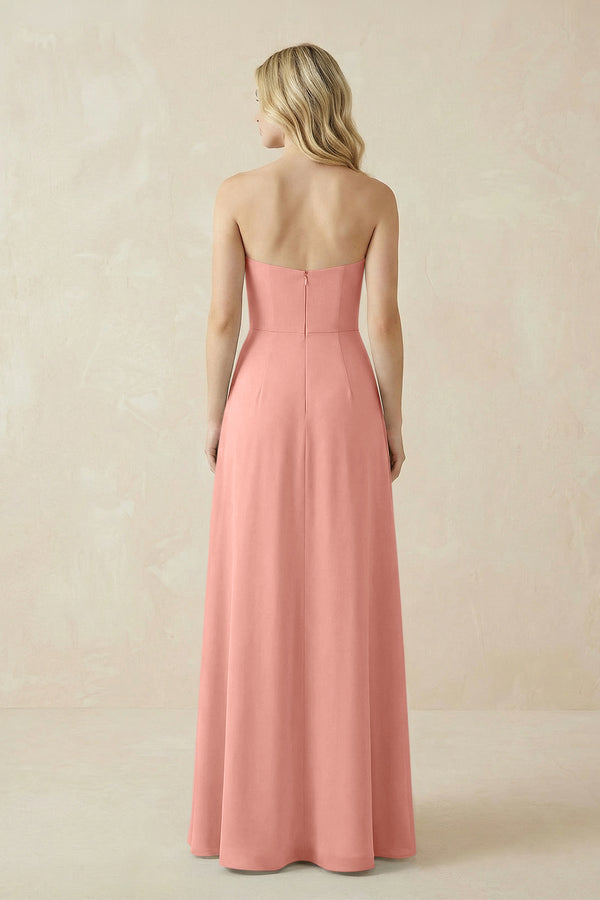 Strapless A-Line Chiffon Bridesmaid Dress With Slit in Rosette (2) | KISSBRIDAL