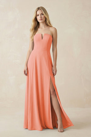 Strapless A - Line Chiffon Bridesmaid Dress With Slit in Rosette - SHE IS ME Bridesmaid Dresses