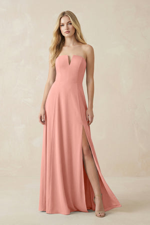 Strapless A-Line Chiffon Bridesmaid Dress With Slit in Rosette | KISSBRIDAL