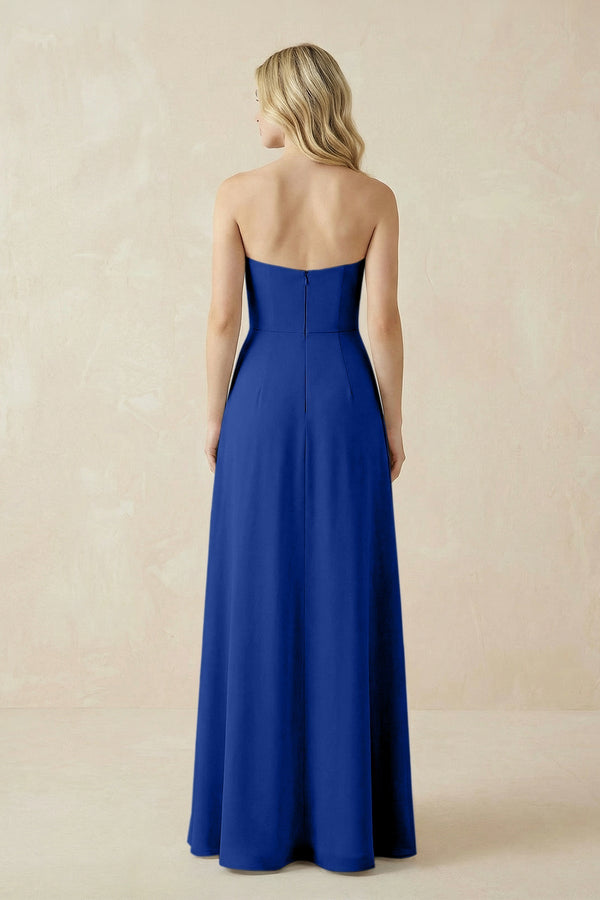 Strapless A - Line Chiffon Bridesmaid Dress With Slit in Royal Blue - SHE IS ME Bridesmaid Dresses