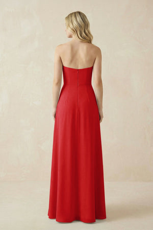 Strapless A - Line Chiffon Bridesmaid Dress With Slit in Ruby Red - SHE IS ME Bridesmaid Dresses