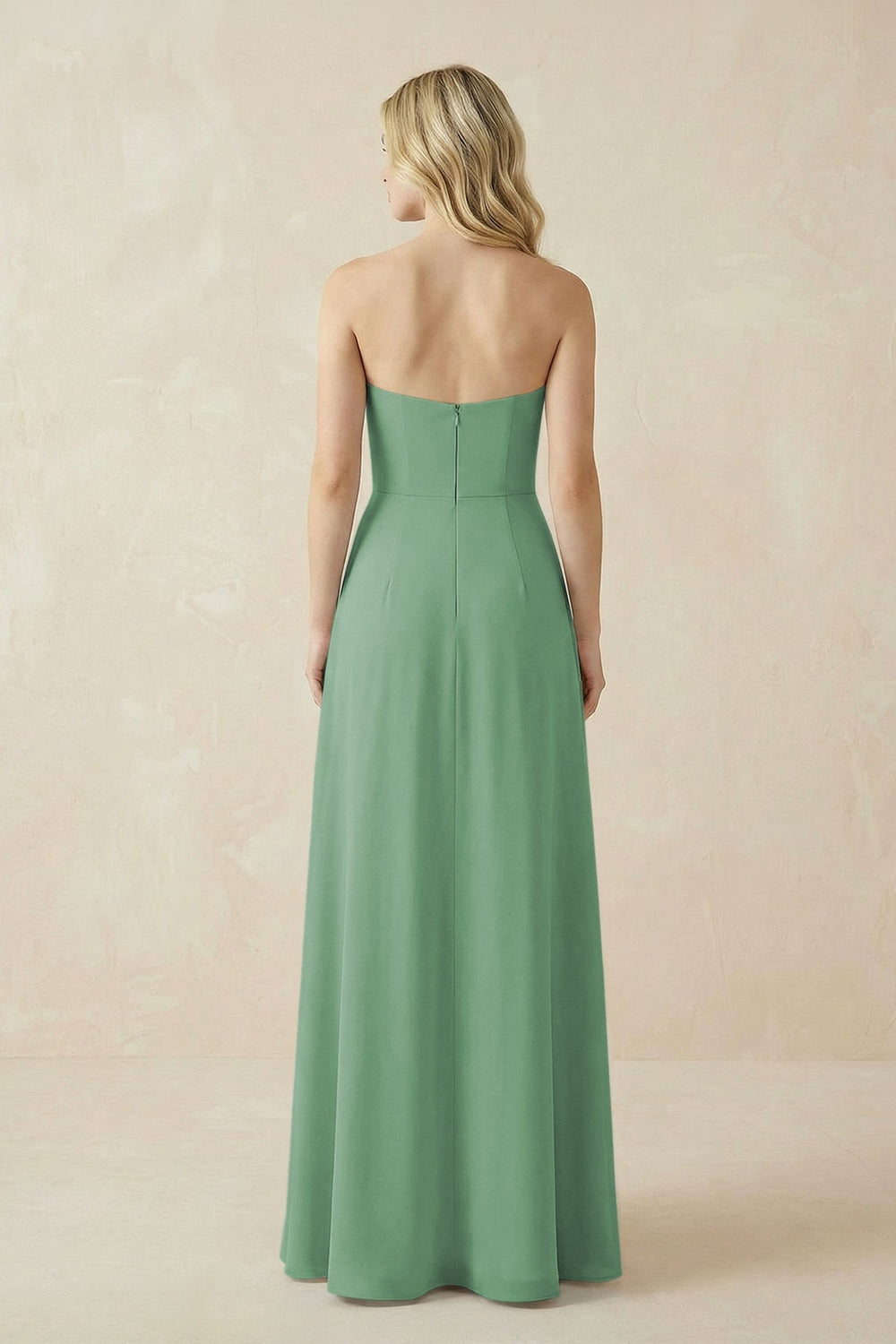 Strapless A - Line Chiffon Bridesmaid Dress With Slit in Sea Glass - KISS BRIDAL Bridesmaid Dresses