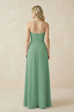 Strapless A - Line Chiffon Bridesmaid Dress With Slit in Sea Glass - SHE IS ME Bridesmaid Dresses