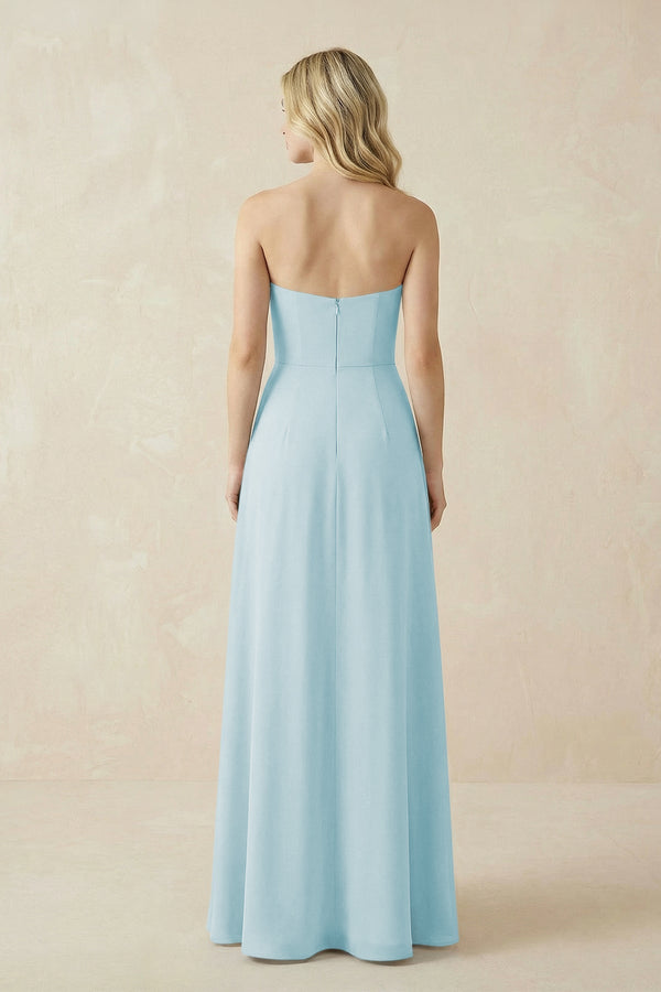 Strapless A - Line Chiffon Bridesmaid Dress With Slit in Sky Blue - SHE IS ME Bridesmaid Dresses