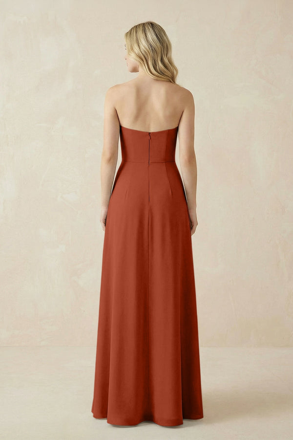 Strapless A - Line Chiffon Bridesmaid Dress With Slit in Spice - SHE IS ME Bridesmaid Dresses
