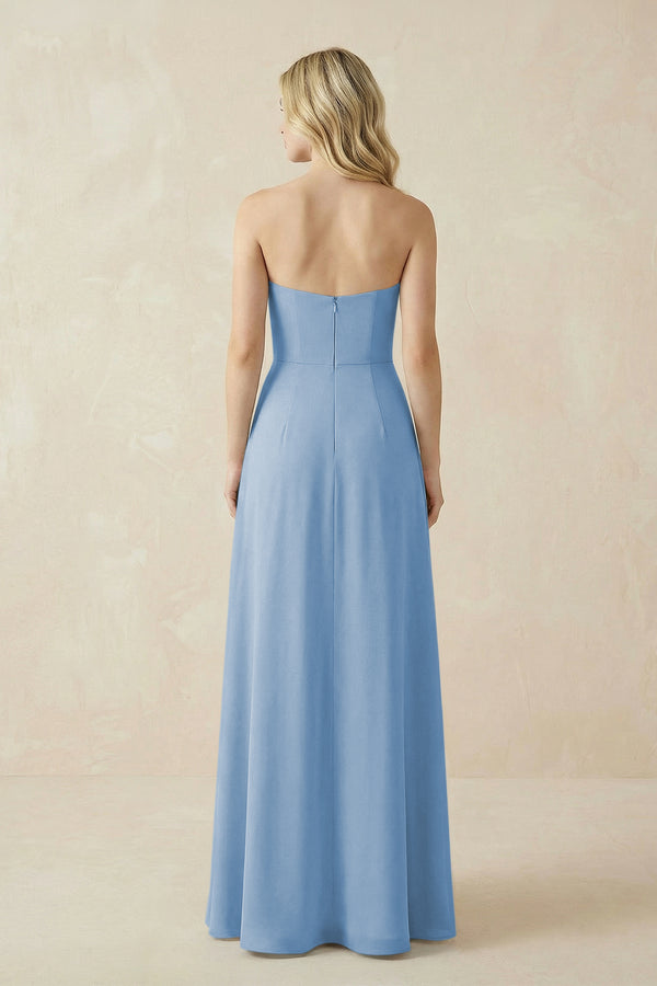 Strapless A-Line Chiffon Bridesmaid Dress With Slit in Steel Blue (2) | KISSBRIDAL