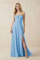 Strapless A - Line Chiffon Bridesmaid Dress With Slit in Steel Blue - SHE IS ME Bridesmaid Dresses