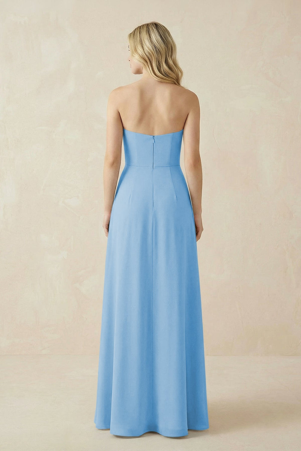 Strapless A - Line Chiffon Bridesmaid Dress With Slit in Steel Blue - KISS BRIDAL Bridesmaid Dresses