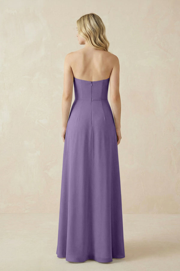 Strapless A-Line Chiffon Bridesmaid Dress With Slit in Tahiti (2) | KISSBRIDAL
