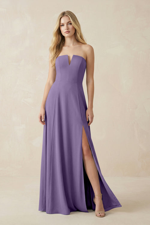 Strapless A-Line Chiffon Bridesmaid Dress With Slit in Tahiti | KISSBRIDAL