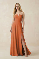 Strapless A - Line Chiffon Bridesmaid Dress With Slit in Terracotta - SHE IS ME Bridesmaid Dresses