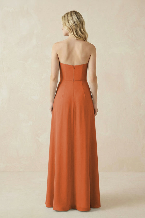 Strapless A - Line Chiffon Bridesmaid Dress With Slit in Terracotta - SHE IS ME Bridesmaid Dresses