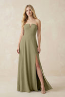 Strapless A - Line Chiffon Bridesmaid Dress With Slit in Thyme - SHE IS ME Bridesmaid Dresses