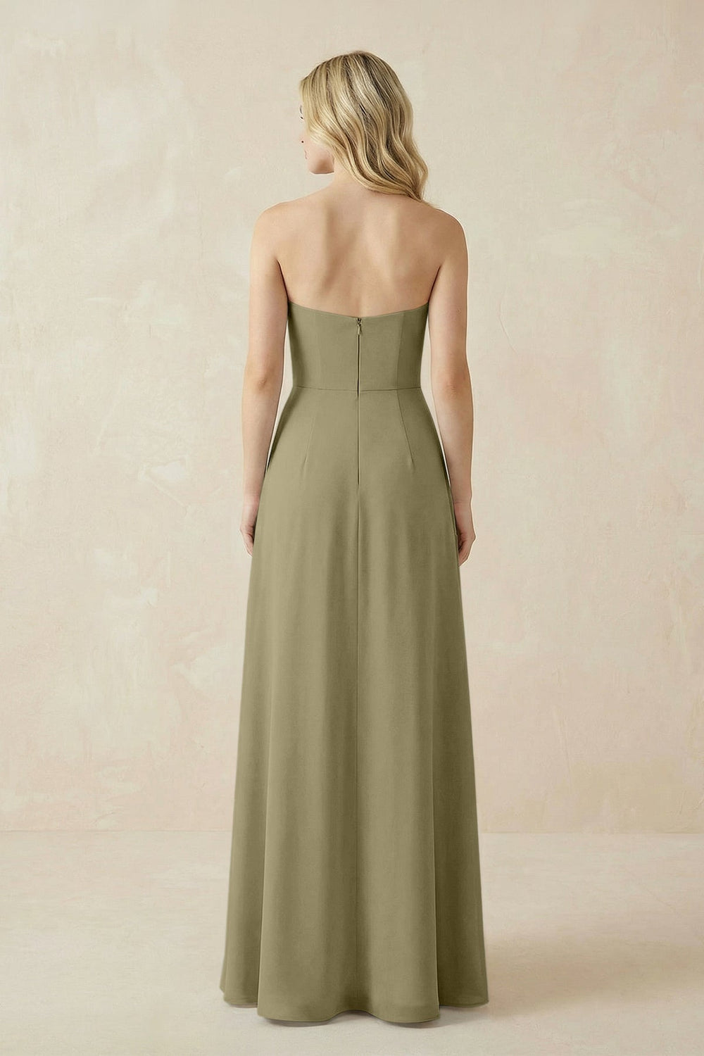 Strapless A - Line Chiffon Bridesmaid Dress With Slit in Thyme - KISS BRIDAL Bridesmaid Dresses