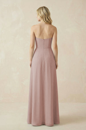 Strapless A-Line Chiffon Bridesmaid Dress With Slit in Toffee (2) | KISSBRIDAL