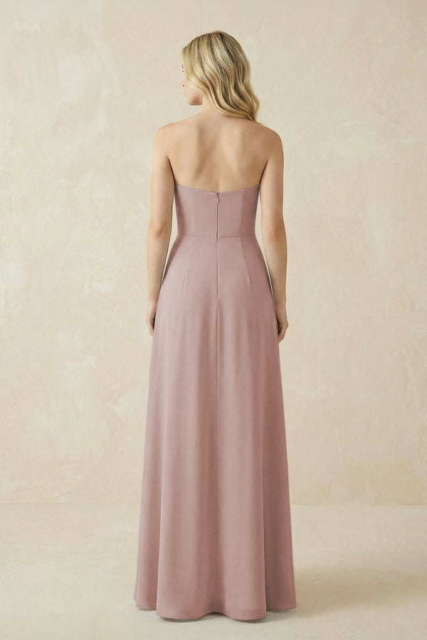 Strapless A-Line Chiffon Bridesmaid Dress With Slit in Toffee (2) | KISSBRIDAL