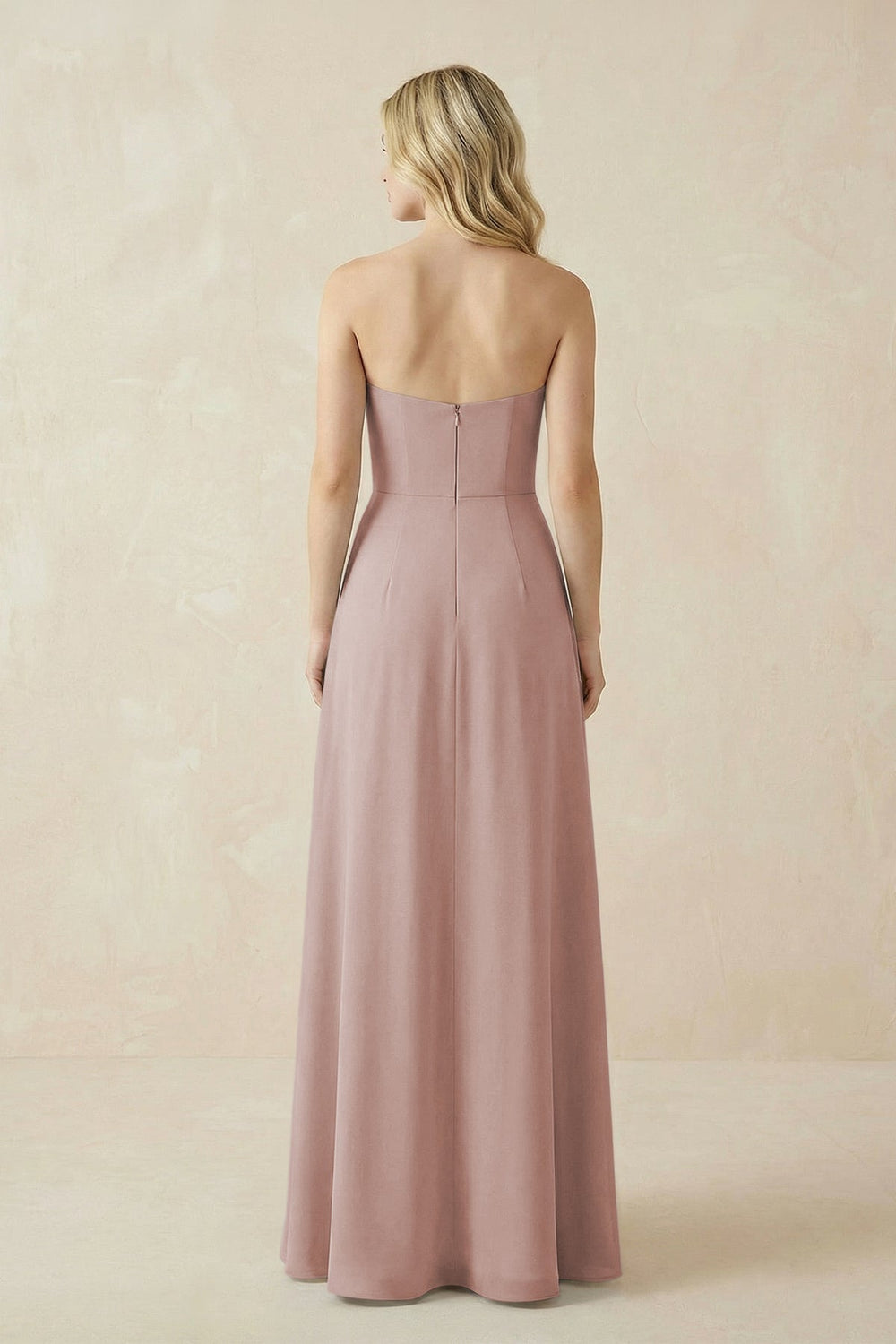 Strapless A - Line Chiffon Bridesmaid Dress With Slit in Toffee - KISS BRIDAL Bridesmaid Dresses