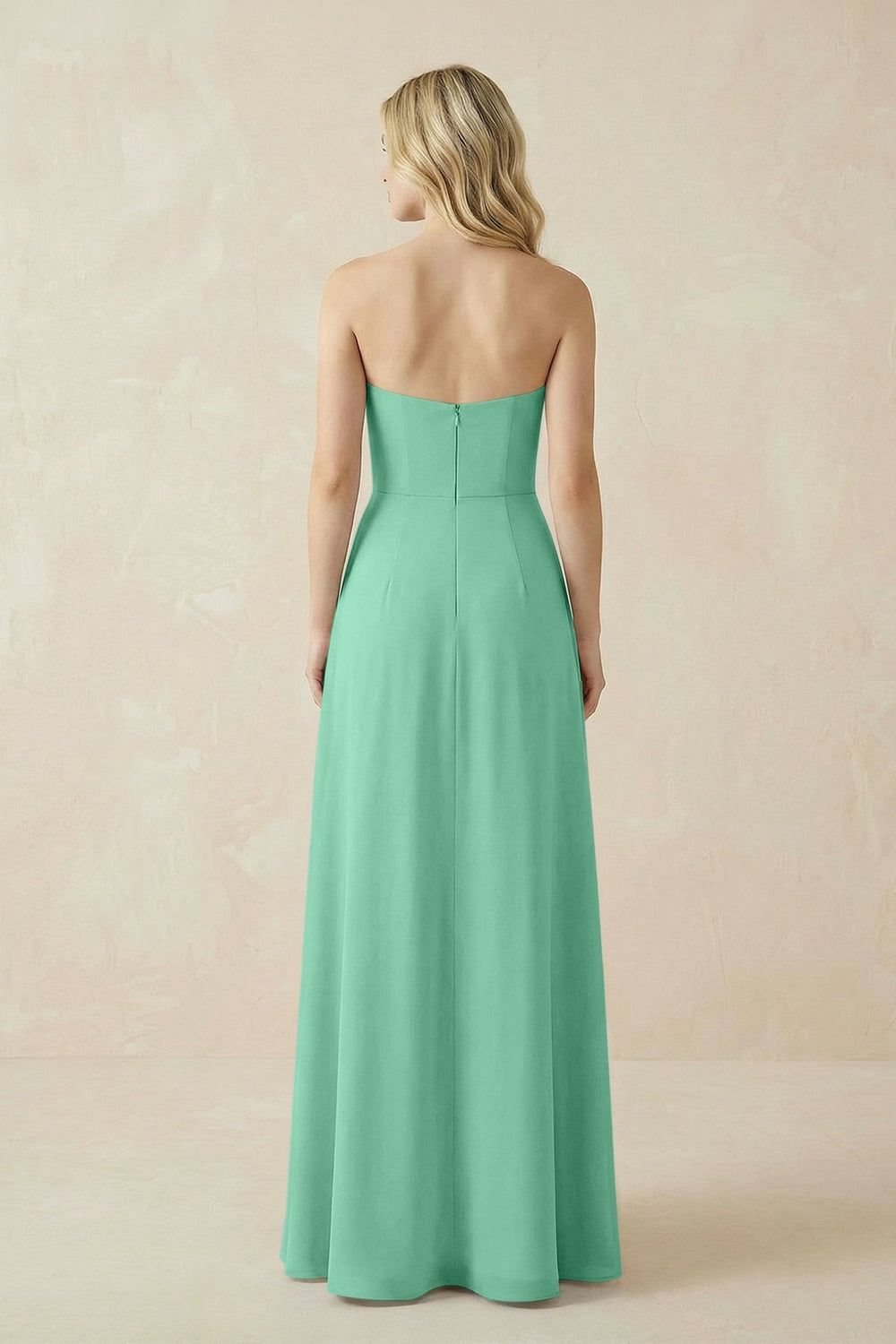 Strapless A - Line Chiffon Bridesmaid Dress With Slit in Turquoise - KISS BRIDAL Bridesmaid Dresses