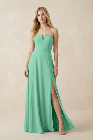 Strapless A - Line Chiffon Bridesmaid Dress With Slit in Turquoise - SHE IS ME Bridesmaid Dresses