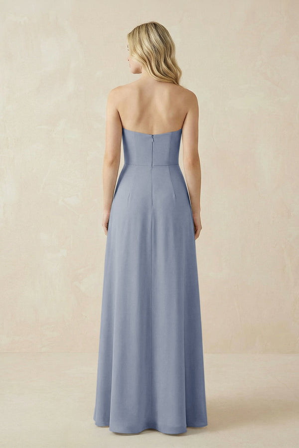 Strapless A - Line Chiffon Bridesmaid Dress With Slit in Twilight - SHE IS ME Bridesmaid Dresses