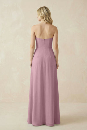 Strapless A-Line Chiffon Bridesmaid Dress With Slit in Vintage Mauve (2) | KISSBRIDAL