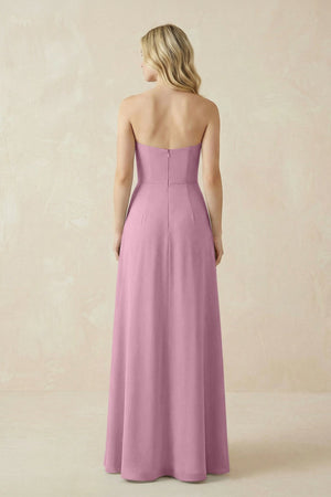 Strapless A - Line Chiffon Bridesmaid Dress With Slit in Vintage Mauve - SHE IS ME Bridesmaid Dresses