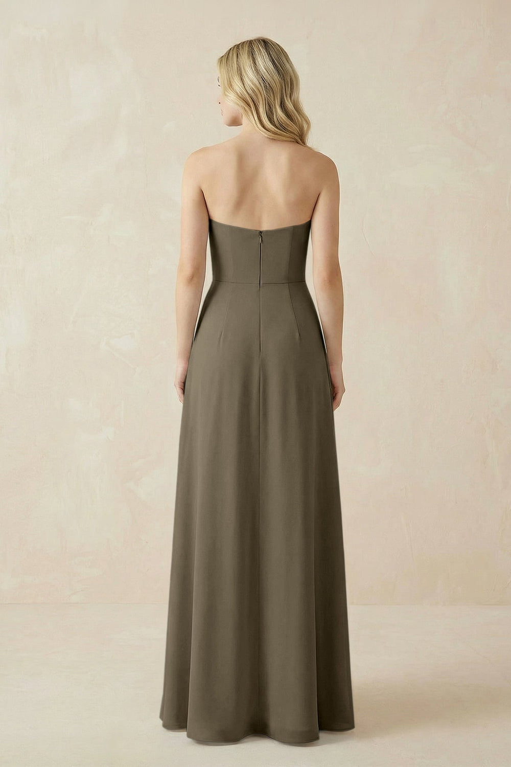 Strapless A - Line Chiffon Bridesmaid Dress With Slit in Willow Green - KISS BRIDAL Bridesmaid Dresses