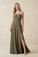 Strapless A - Line Chiffon Bridesmaid Dress With Slit in Willow Green - SHE IS ME Bridesmaid Dresses