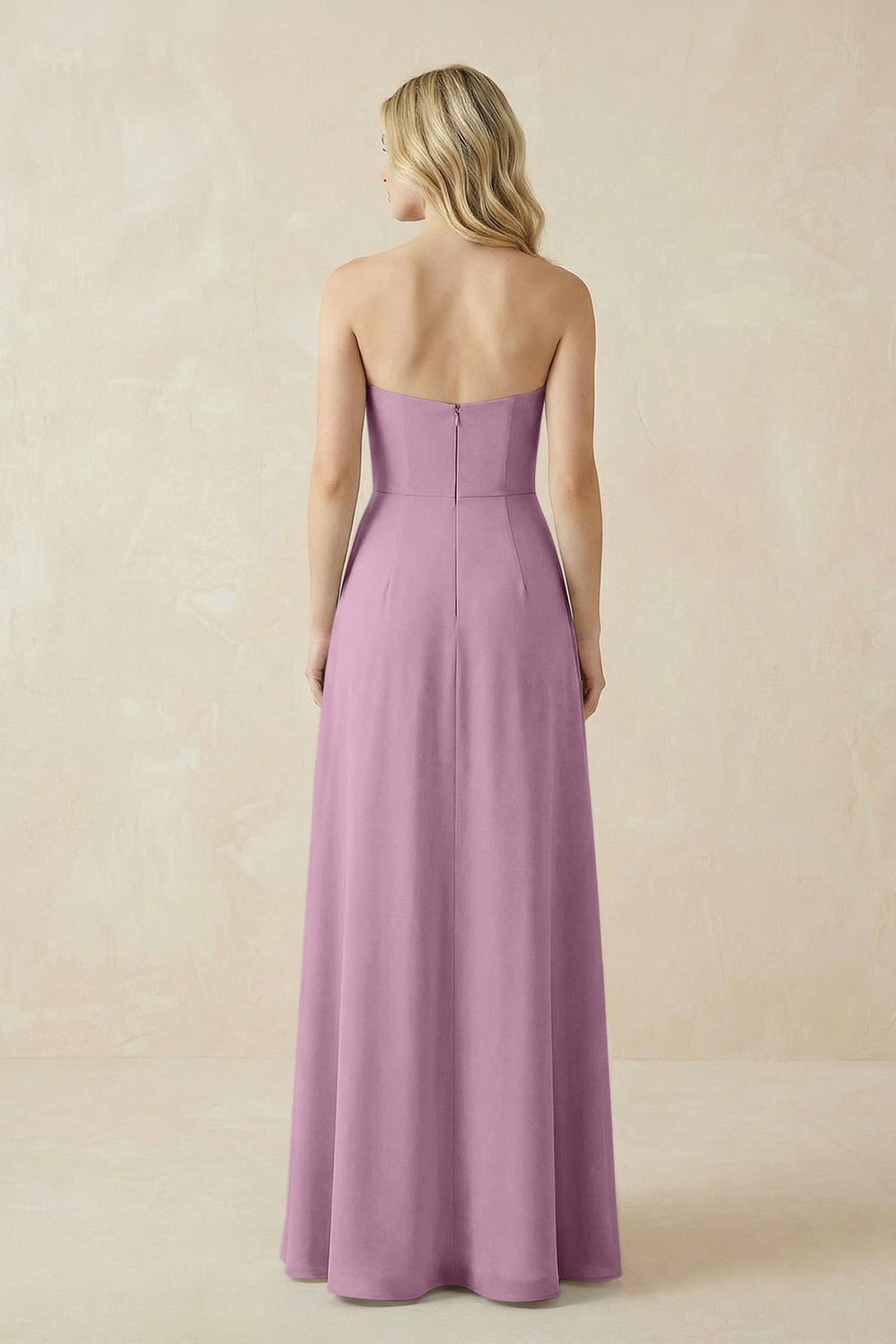 Strapless A - Line Chiffon Bridesmaid Dress With Slit in Wisteria - KISS BRIDAL Bridesmaid Dresses
