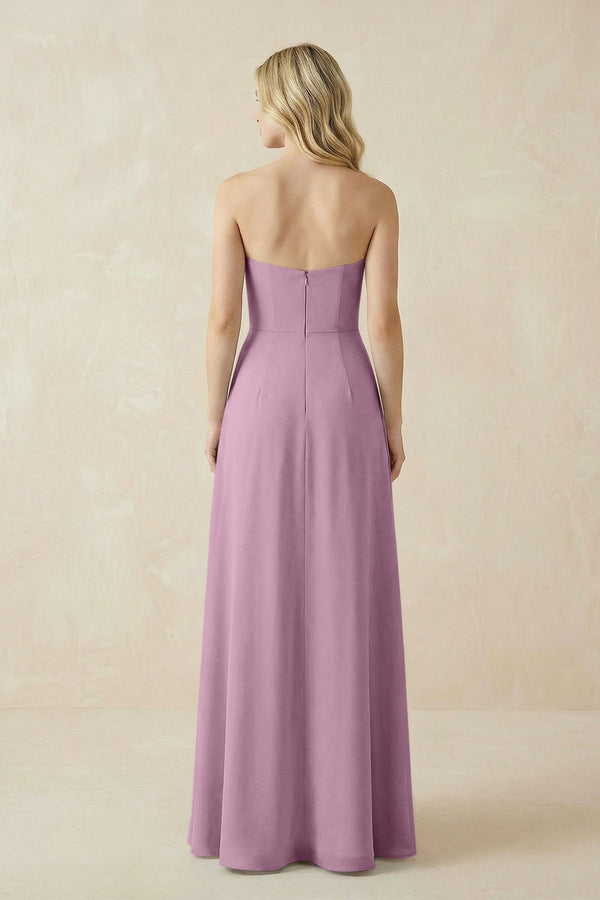 Strapless A - Line Chiffon Bridesmaid Dress With Slit in Wisteria - SHE IS ME Bridesmaid Dresses